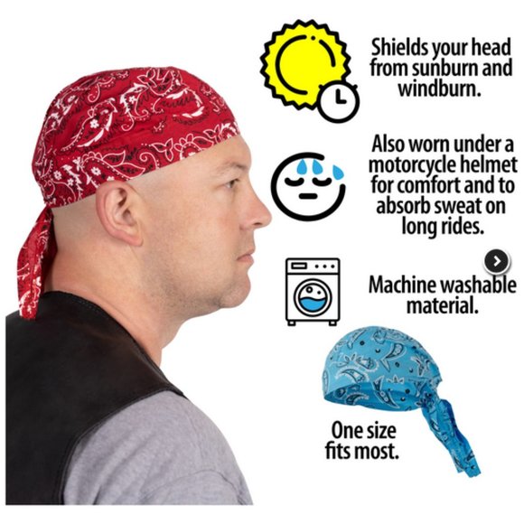 Set of 6 Assorted Designs Skull Caps Paisley Bandanna Biker Skull Hat Caps - Picture 3 of 4